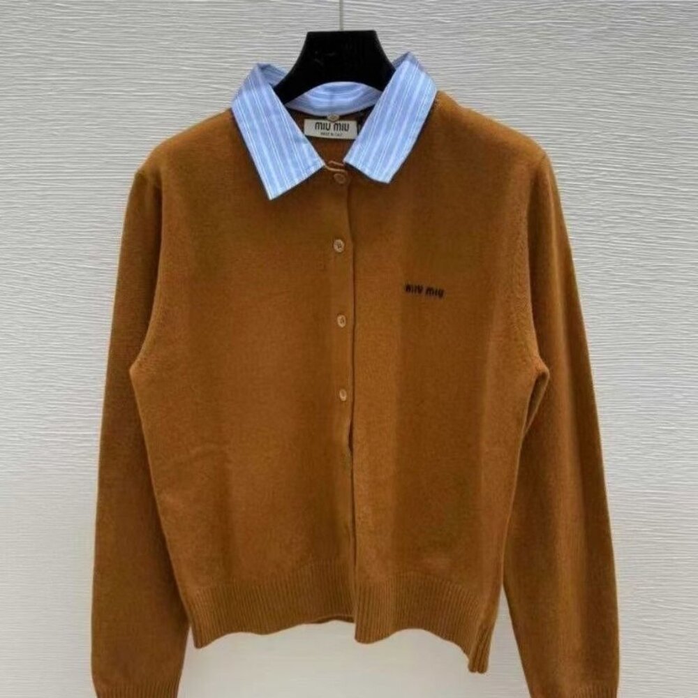 MIUMIU Letter Print Lapel Pullover Long Sleeve Cashmere Sweater for Women